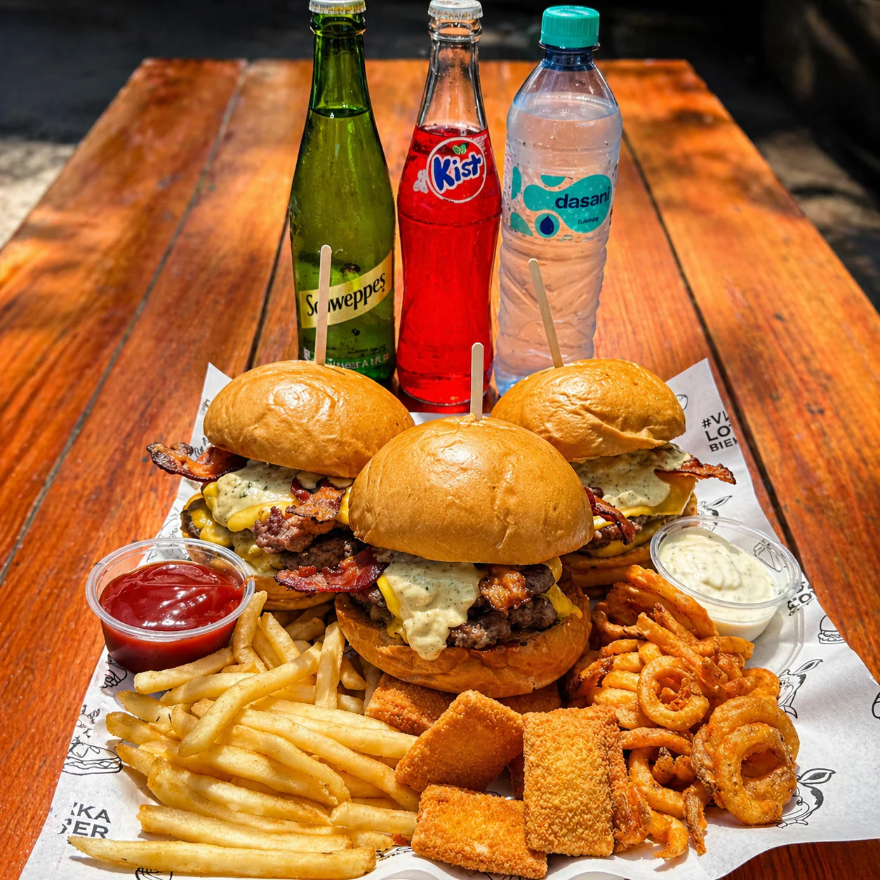 3 Burgers + Full Papas + Queso frito + 3 Bebidas por solo $18 en Ke Vakas Chiriquí - Image 3